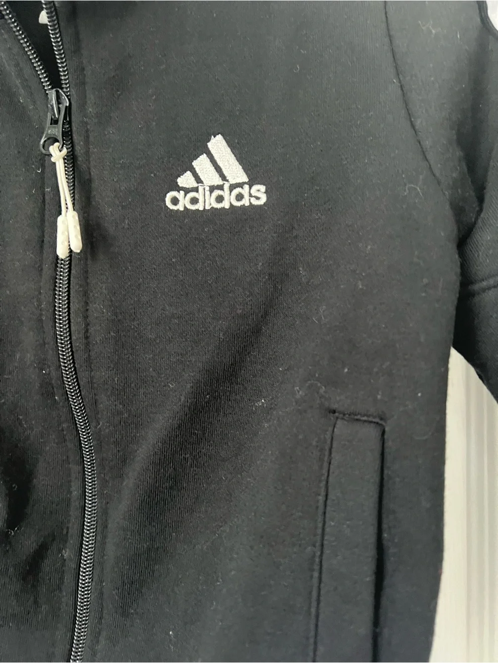 adidas Black Kids Zip Hoodie with White Three-Stripes